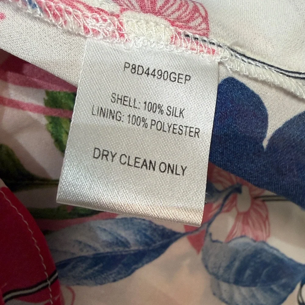 Parker White Floral Smocked Peplum Short Sleeve Top button down size large - Picture 4 of 4